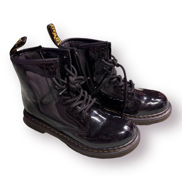 DR MARTENS - Junior 1460 Patent Leather Lace Up Inner Ankle Zipper Boots‎ Size 1 - Picture 1 of 7
